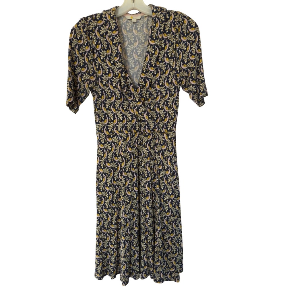 Boden Navy Peacock Print Lenzing‎ Ecovero Jersey Dress US 6L UK 10L D0112